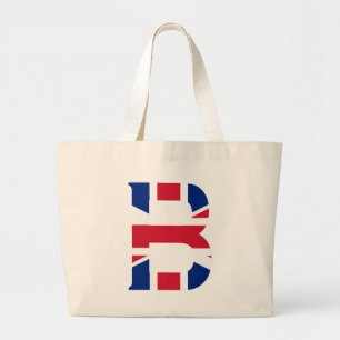 B Monogram overlaid on Union Jack Flag jtcnt Large Tote Bag