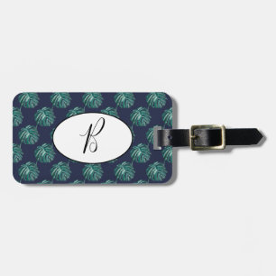 B Monogram Palm Print Turquoise Luggage Tag