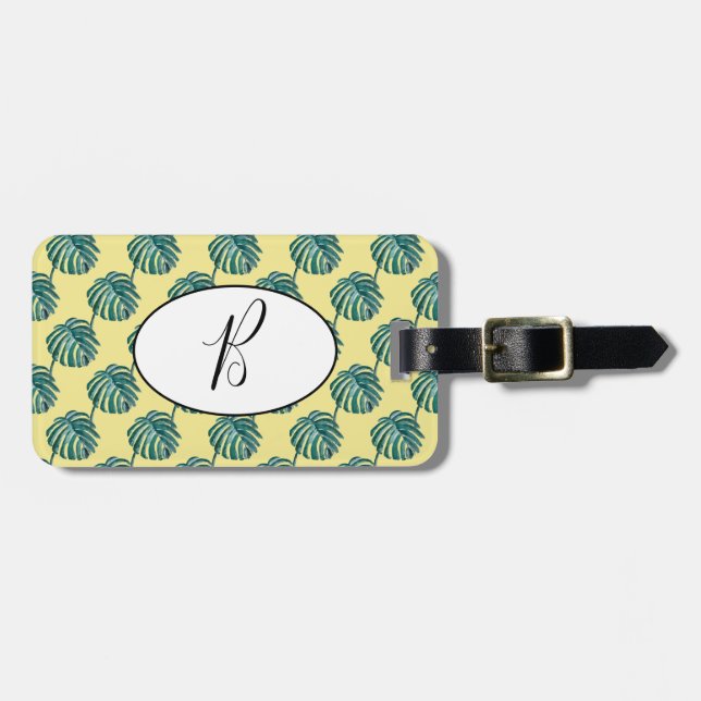 B Monogram Palm Print Turquoise Luggage Tag (Front Horizontal)