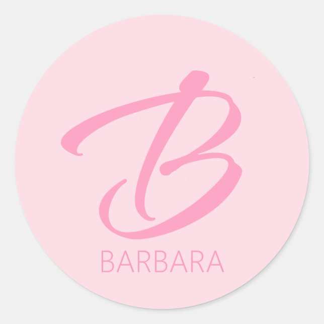 B Monogram Personalised Pink Classic Round Sticker (Front)