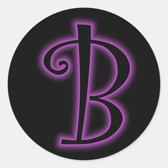 B Monogram Purple Neon Classic Round Sticker (Front)