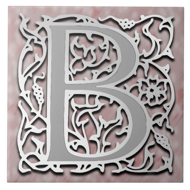 B Monogram "Silver Stone" Ceramic Tile (Front)