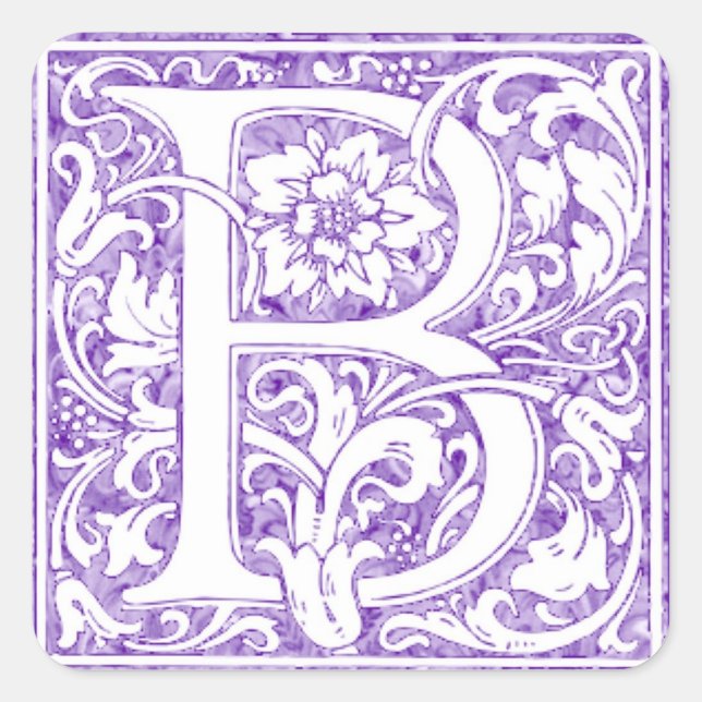 "B" Ornate Monogram Square Sticker (Front)