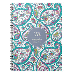 B Persian Boteh Paisley Pattern Monogram Diary N Spiral Notebook