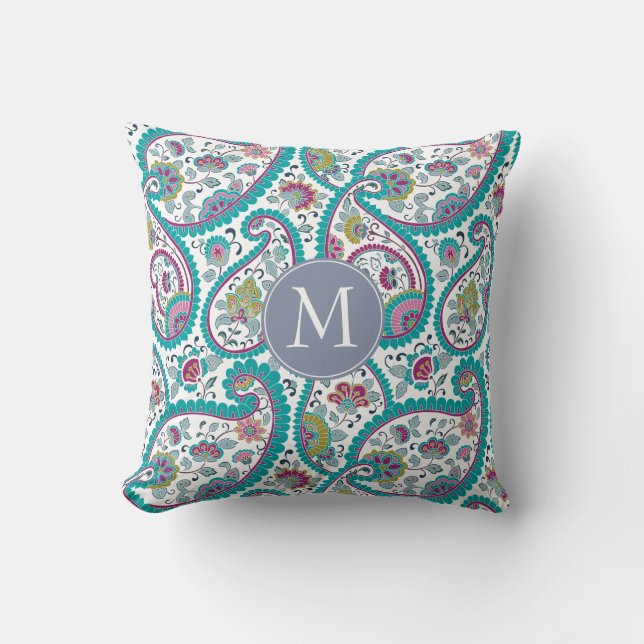B Persian Boteh Paisley Pattern Monogram Pillow (Front)