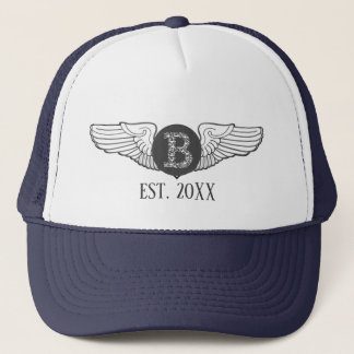 B Personalized Monogram Aviation Pilot Wings Trucker Hat