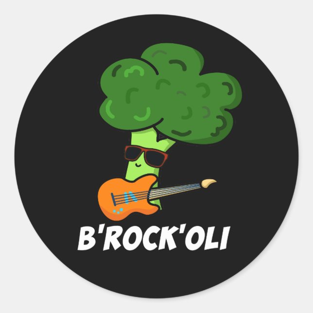 B-Rock-Oli Funny Rocker Broccoli Pun Dark BG Classic Round Sticker (Front)