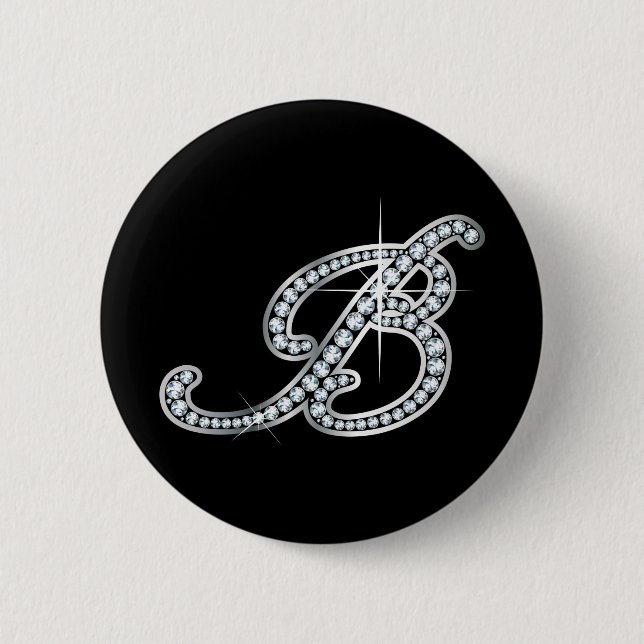 B script "Diamond Bling" 6 Cm Round Badge (Front)