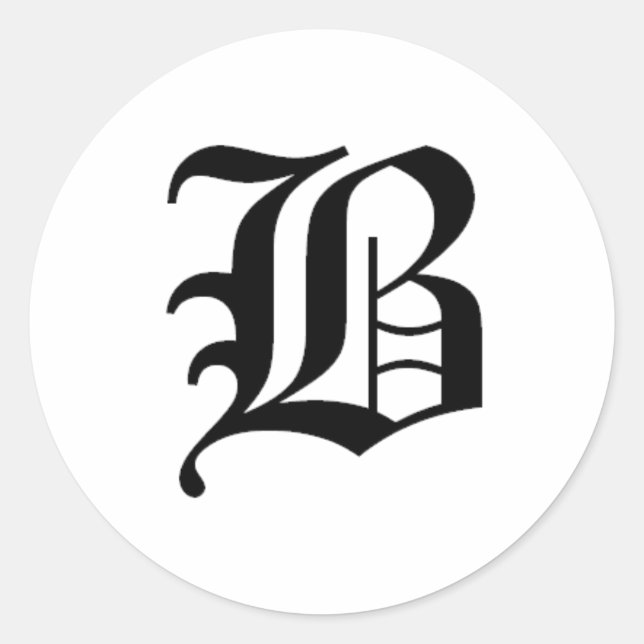 B-text Old English Classic Round Sticker (Front)