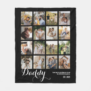 B & W 16 Photo Collage Daddy Pictures Keepsake Fleece Blanket