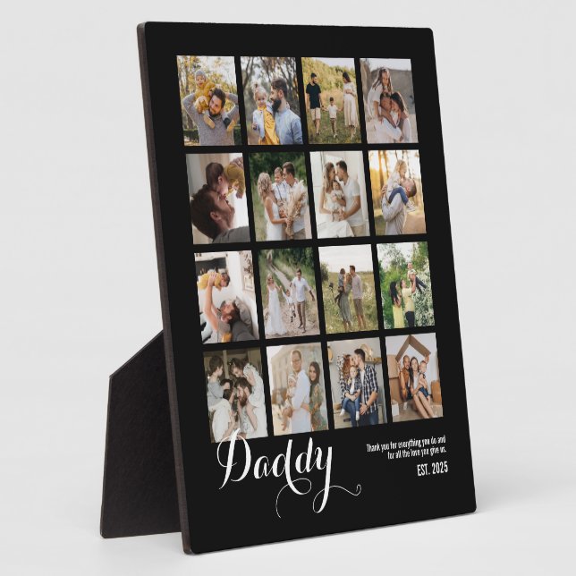 B & W 16 Photo Collage Daddy Pictures Keepsake Plaque (Side)