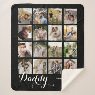 B & W 16 Photo Collage Daddy Pictures Keepsake Sherpa Blanket