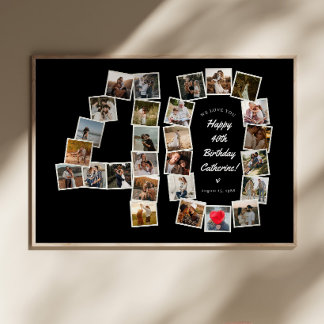 B & W 40th Birthday 40 Years Photo Collage Post Poster