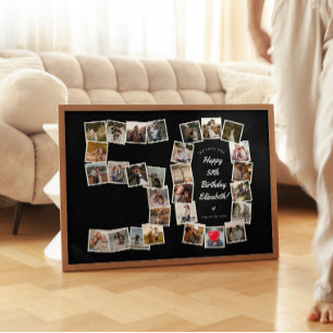 B & W 50th Birthday Number 50 Photo Collage Poster