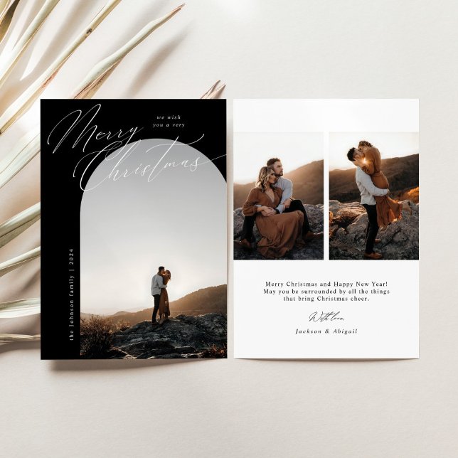 B&W Arch Photo Script Typography Simple Christmas Holiday Card (Creator Uploaded)