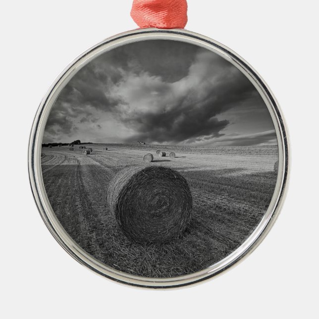 B&W Barley Field Metal Tree Decoration (Front)