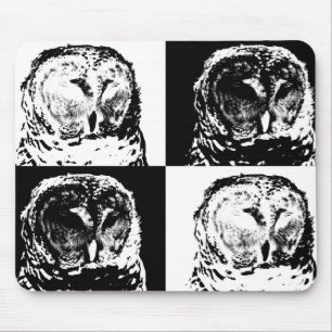 B/W Barred Owl Pop Art Mouse Pad