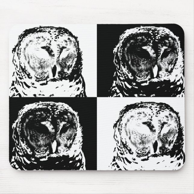 B/W Barred Owl Pop Art Mouse Pad (Front)