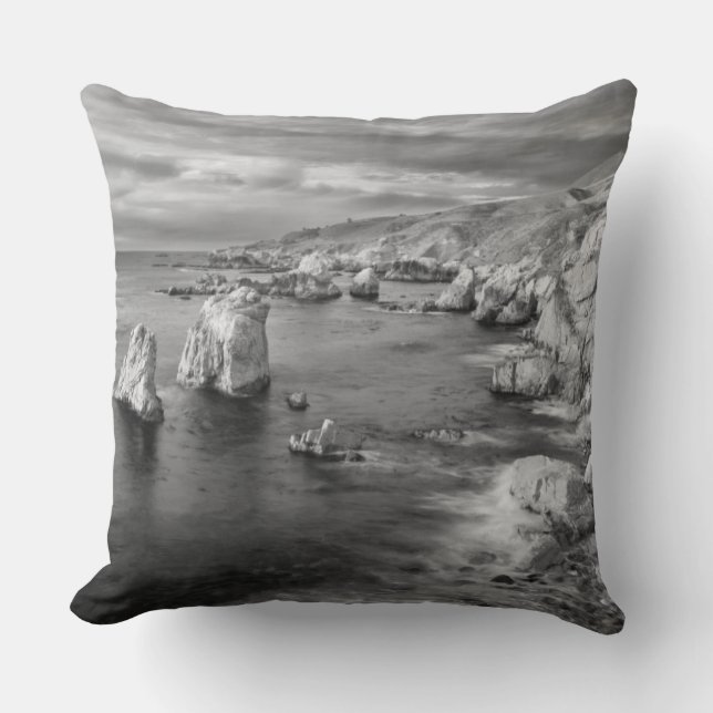 B&W beach coastline, California Cushion (Front)