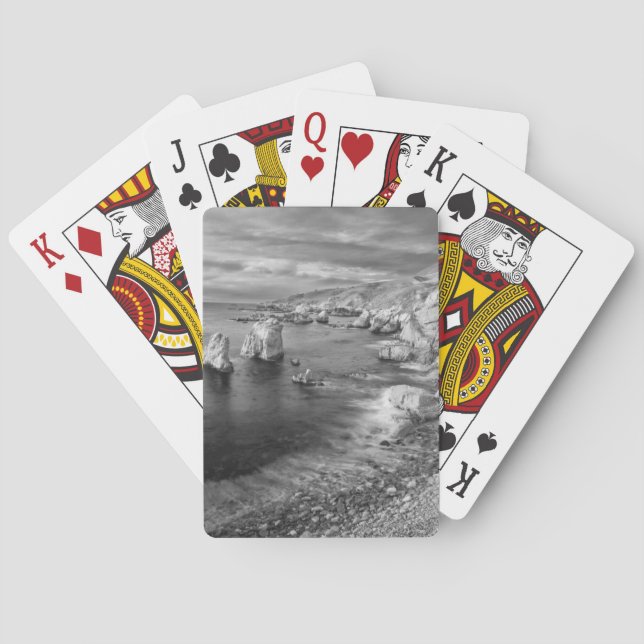 B&W beach coastline, California Playing Cards (Back)