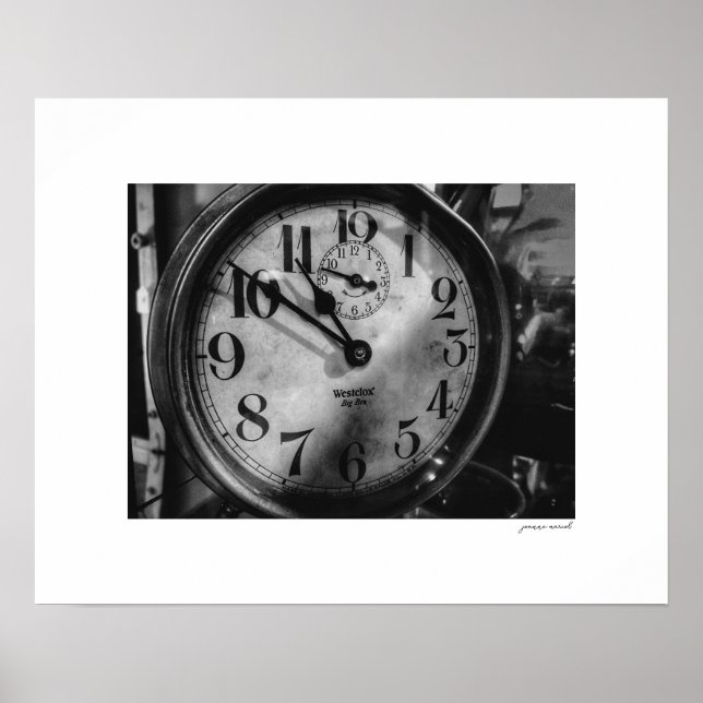 B&W Big Ben Vintage Clock Poster Print (Front)