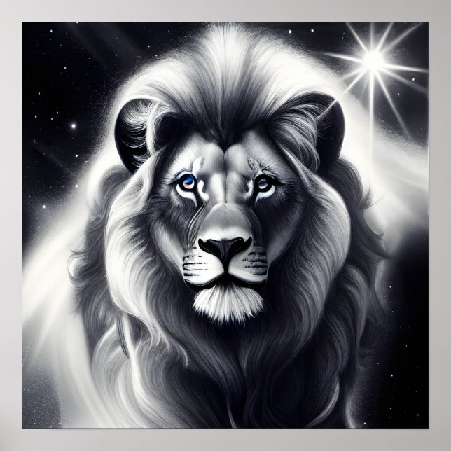 B&W Blue Eyed Lion Poster (Front)