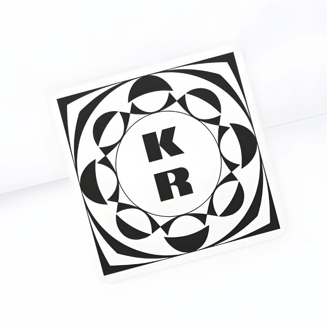 B/W Bold Monogram Geometric Vertical Initials Square Sticker (Creator Uploaded)