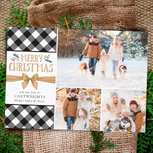B&W Buffalo Check Gold Brown MERRY CHRISTMAS Holiday Card