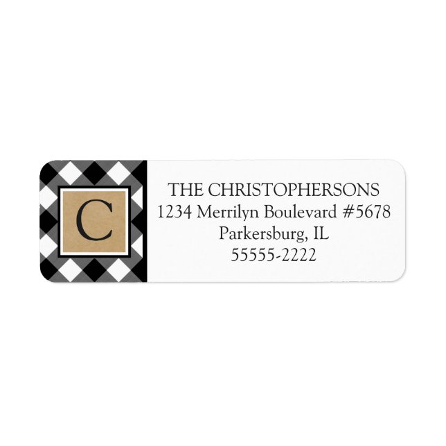 B&W Buffalo Check Plaid and Kraft Paper Monogram (Front)
