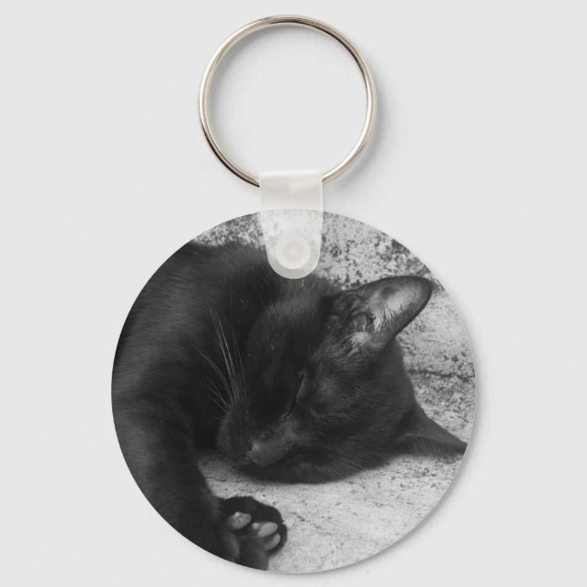 B&W - Cat Sleeping Key Ring (Front)