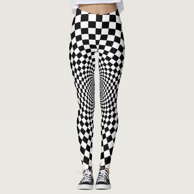 B&W Chequered Optical Illusion Leggings (Front)