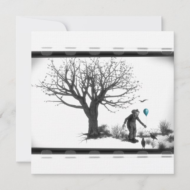 B&W Clown - Turquoise Balloon - Old Tree - Ravens (Front)