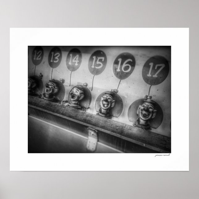 B&W County Fair Clown Water Game Poster Print (Front)