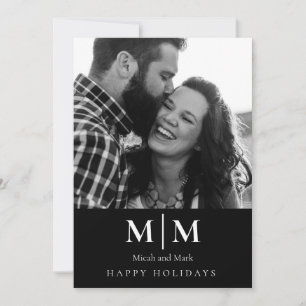B/W Couple Photo Black Holiday Card