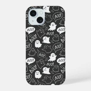 B&W Cute Doodle Halloween Pattern iPhone 15 Case