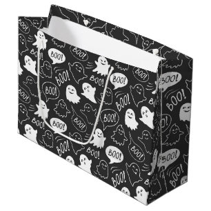 B&W Cute Doodle Halloween Pattern Large Gift Bag