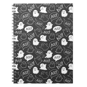 B&W Cute Doodle Halloween Pattern Notebook