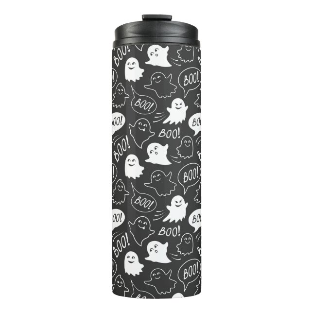 B&W Cute Doodle Halloween Pattern Thermal Tumbler (Front)