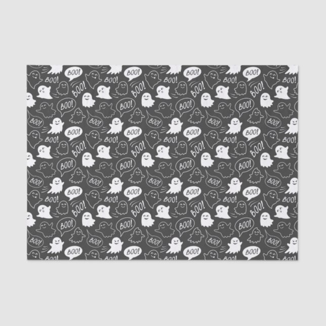 B&W Cute Doodle Halloween Pattern Tissue Paper (Front)