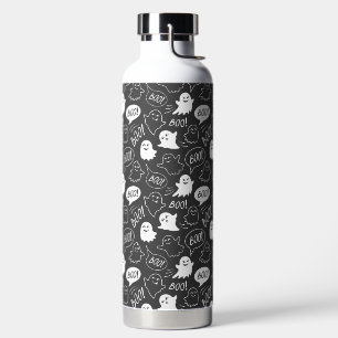 B&W Cute Doodle Halloween Pattern Water Bottle