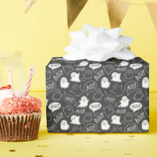 B&W Cute Doodle Halloween Pattern Wrapping Paper