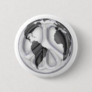 B&W Earth-peace sign 6 Cm Round Badge