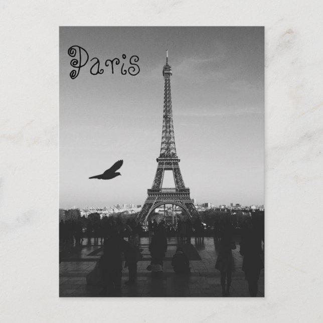 B&W Eiffel Tower Postcard (Front)