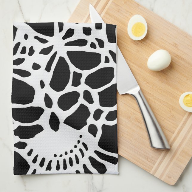 B & W Faux Crochet Pattern Kitchen Towel (Quarter Fold)