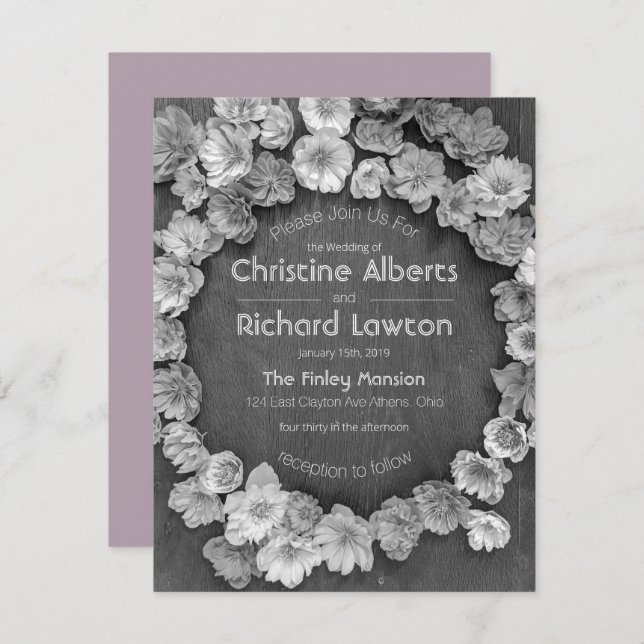 B & W Garden Hellebore Wedding Invitation (Front/Back)