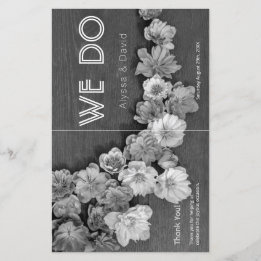 B & W Garden Hellebore Wood Wedding Program