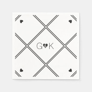 B/W geometric lines with monogram / wedding Napkin