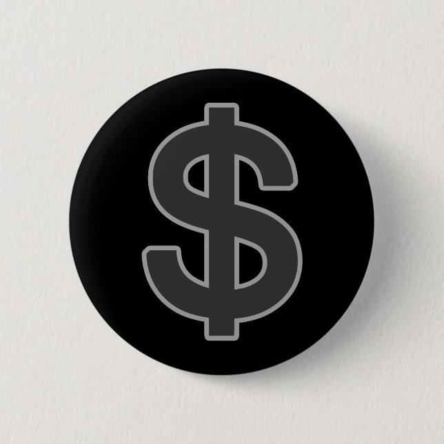 b&w graphic money symbol 6 cm round badge (Front)
