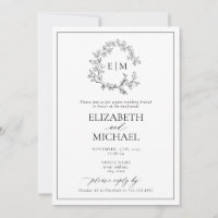 B&W Leafy Crest Monogram Post Wedding Brunch