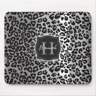 B & W Leopard Pattern w/ Custom Monogram & Name Mouse Pad